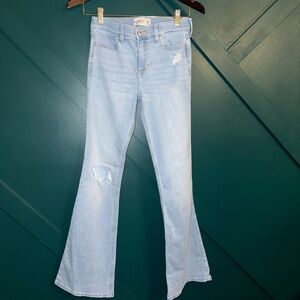 abercrombie kids Light Blue Flared Jeans with Knee Distress